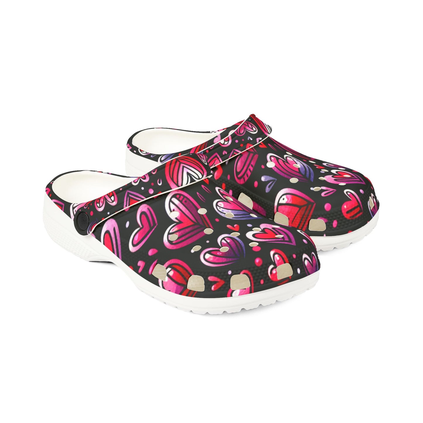 Slip-On Shoes, Pink Heart Pattern on Black Background - Cute Kicks, Heart Design Footwear, Stylish Sneakers, Casual Shoes, Comfy Flats
