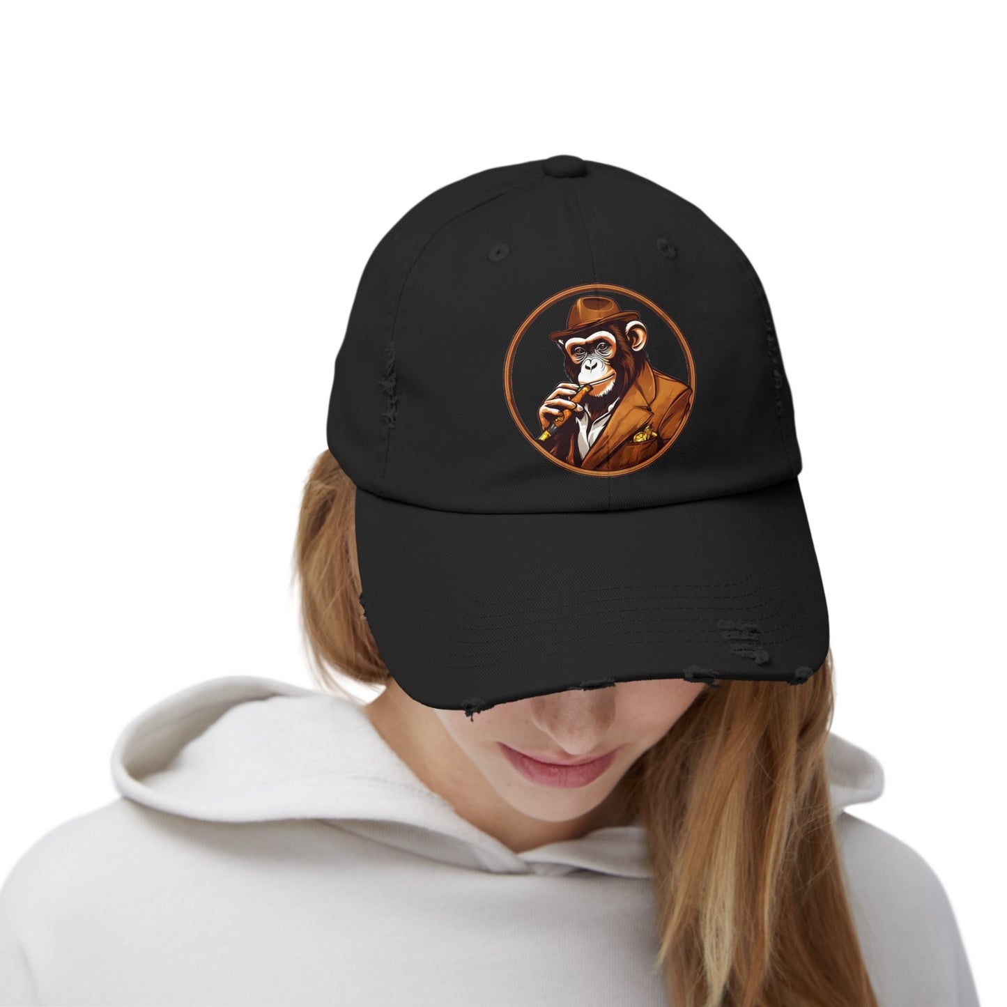 Cigar Monkey Unisex Distressed Cap