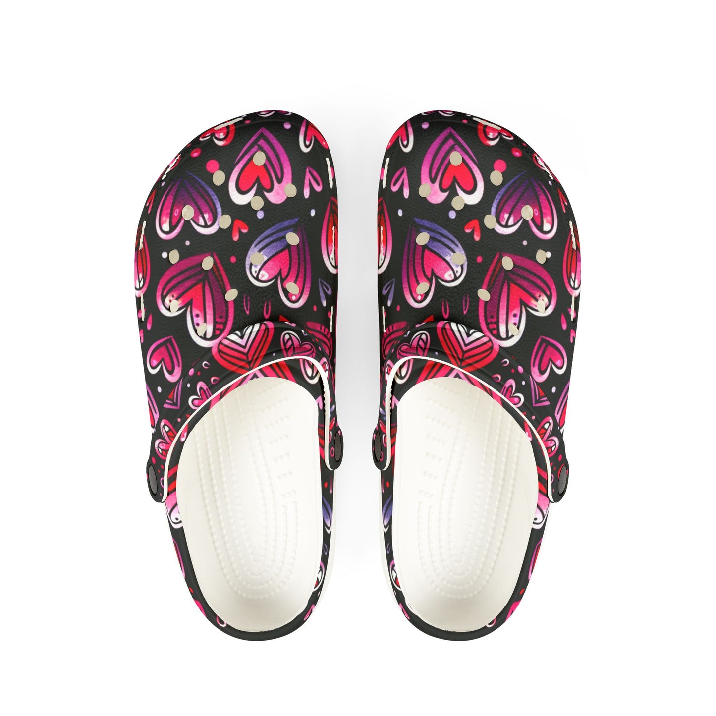 Slip-On Shoes, Pink Heart Pattern on Black Background - Cute Kicks, Heart Design Footwear, Stylish Sneakers, Casual Shoes, Comfy Flats