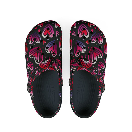 Slip-On Shoes, Pink Heart Pattern on Black Background - Cute Kicks, Heart Design Footwear, Stylish Sneakers, Casual Shoes, Comfy Flats